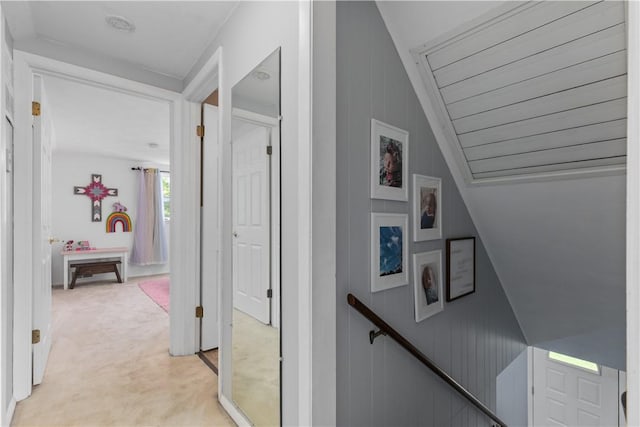 1022 Penguin St, Effingham, IL 62401 - hall featuring light colored carpet, an upstairs landing, and vaulted ceiling