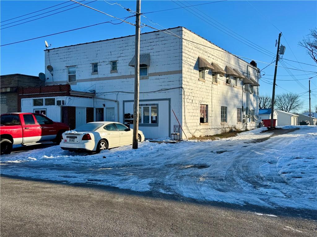 view of snow covered building