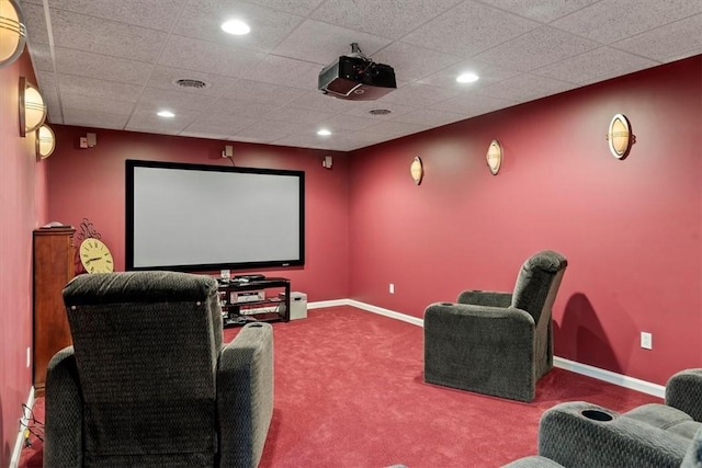 home theater room with carpet floors