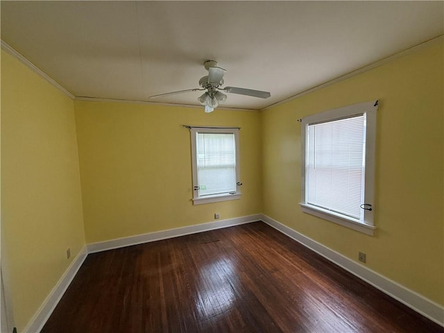 706 Douglas St, Paris, IL 61944 - unfurnished room with ornamental molding, dark wood-type flooring, baseboards, and ceiling fan
