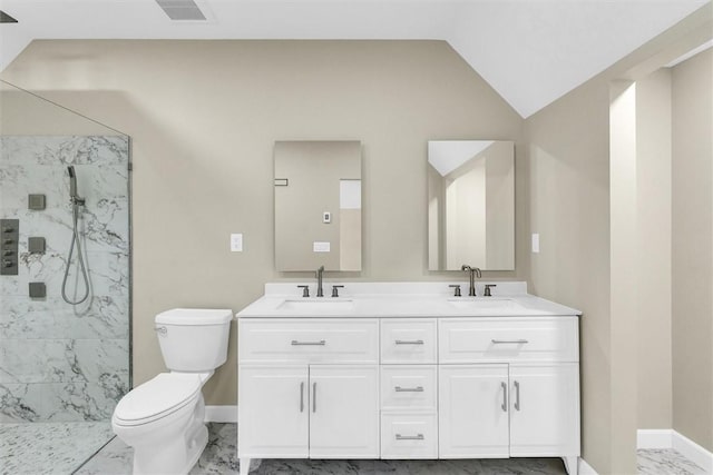 1655 N Vermilion St, Danville, IL 61832 - bathroom featuring a sink, toilet, a marble finish shower, and marble finish floor
