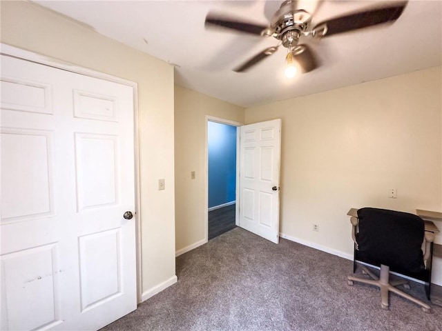 1402 N Howard St, Robinson, IL 62454 - home office with dark colored carpet and ceiling fan