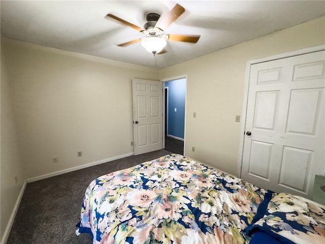 1402 N Howard St, Robinson, IL 62454 - bedroom with dark carpet and a ceiling fan