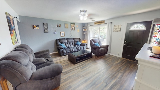 1516 Eastview Ave, Danville, IL 61832 - living room with a ceiling fan and dark wood finished floors