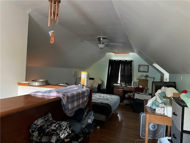 3117 Oak Ave, Mattoon, IL 61938 - bedroom featuring wood finished floors, vaulted ceiling, and a ceiling fan