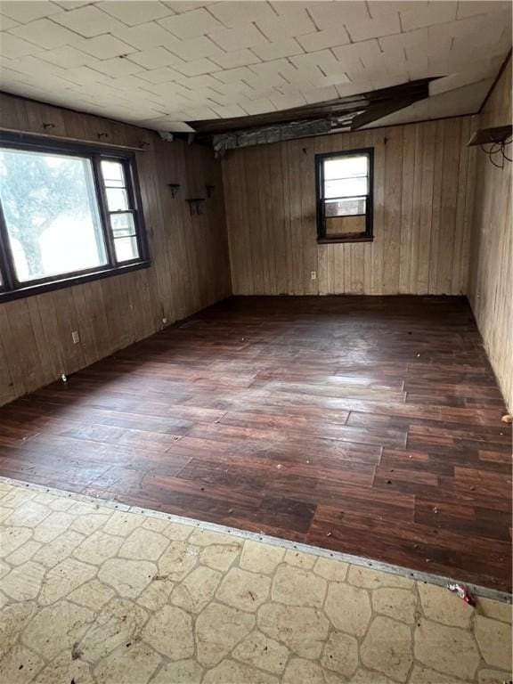 902 N Robb St, Robinson, IL 62454 - empty room featuring dark wood-type flooring, plenty of natural light, and wood walls