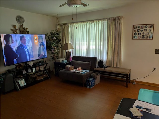 409 E Adams St, Paris, IL 61944 - living room with wood finished floors and ceiling fan