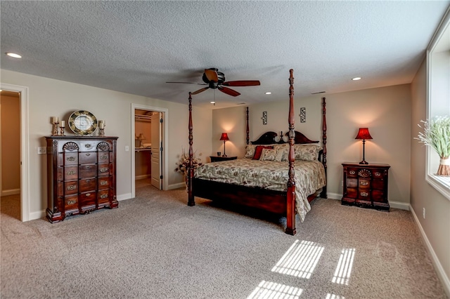 bedroom featuring carpet flooring, baseboards, and recessed lighting