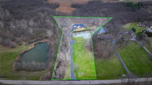 bird's eye view featuring a water view