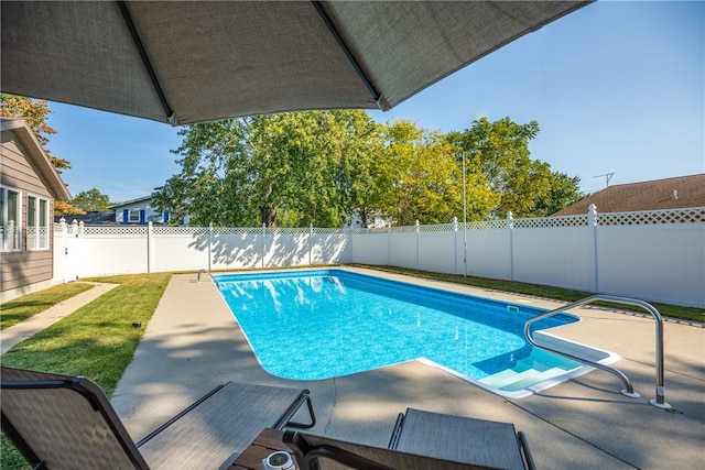 view of swimming pool with a patio area