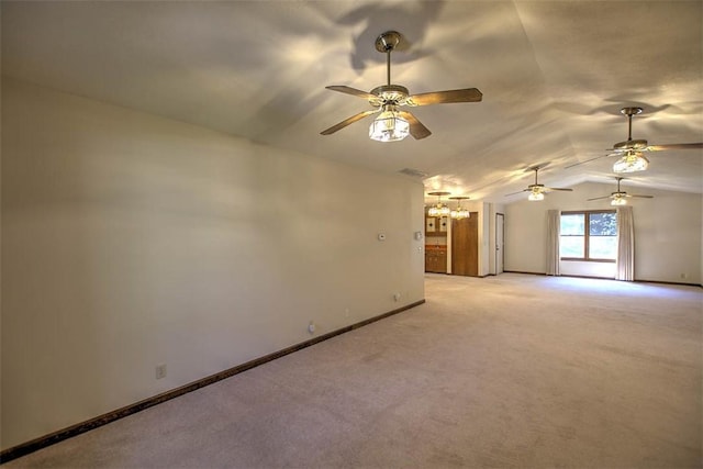2839 E Wood St, Decatur, IL 62521 - unfurnished room with lofted ceiling, baseboards, light carpet, and ceiling fan with notable chandelier