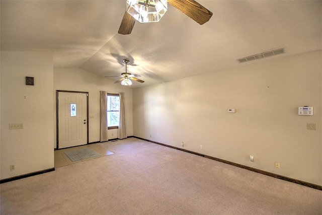 2839 E Wood St, Decatur, IL 62521 - interior space with visible vents, a ceiling fan, baseboards, and light carpet