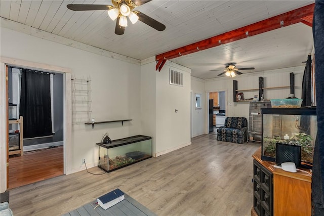 2809 Champaign Ave, Mattoon, IL 61938 - living room with ceiling fan, wood finished floors, beam ceiling, and baseboards