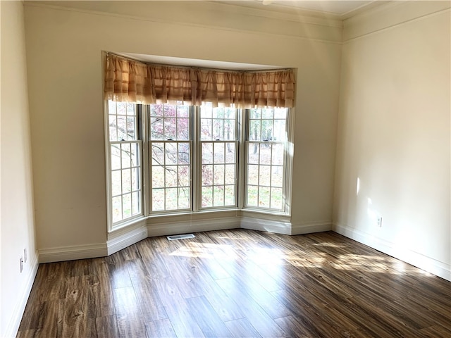 spare room with ornamental molding and wood-type flooring