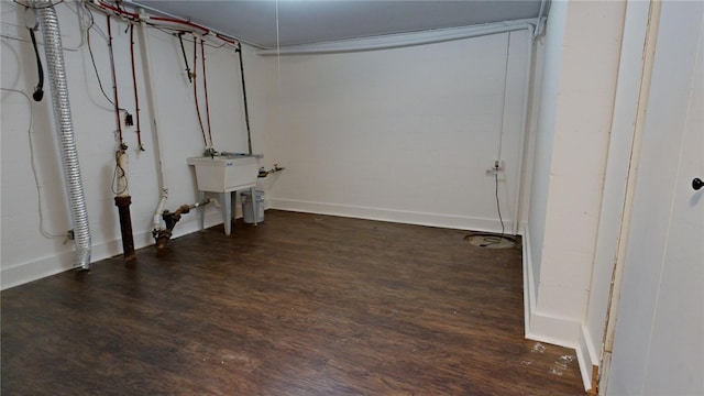 basement with wood finished floors