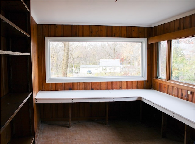 interior space with wood walls