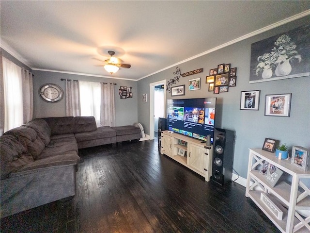114 E 11th St, Georgetown, IL 61846 - living room featuring ornamental molding, hardwood / wood-style floors, and a ceiling fan