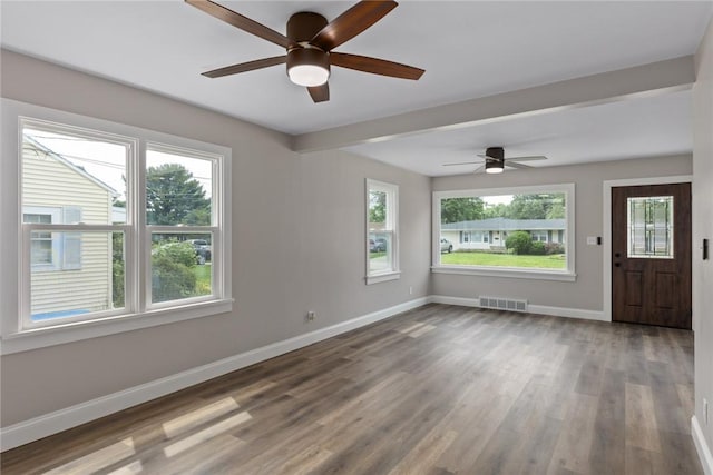 204 W Eiche Ave, Effingham, IL 62401 - unfurnished living room featuring plenty of natural light, ceiling fan, and wood finished floors
