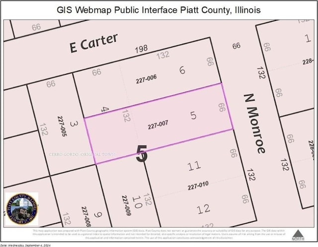 309 N Monroe St, Cerro Gordo, IL 61818 - map of parcels