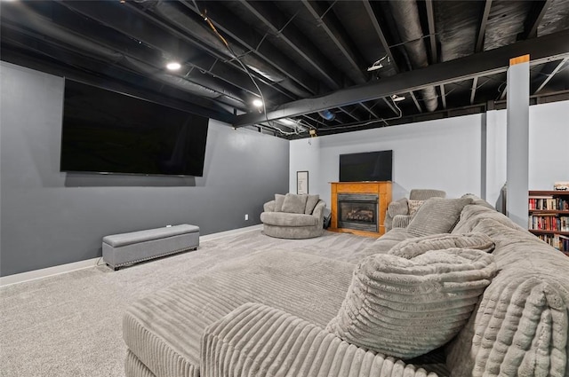 interior space featuring baseboards and a fireplace