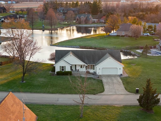 aerial view with a water view