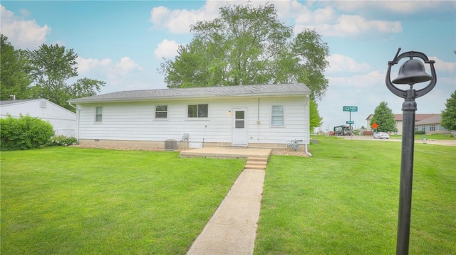 1302 Clement Ave, Forsyth, IL 62535 - rear view of house featuring a yard, central AC unit, crawl space, and a patio area