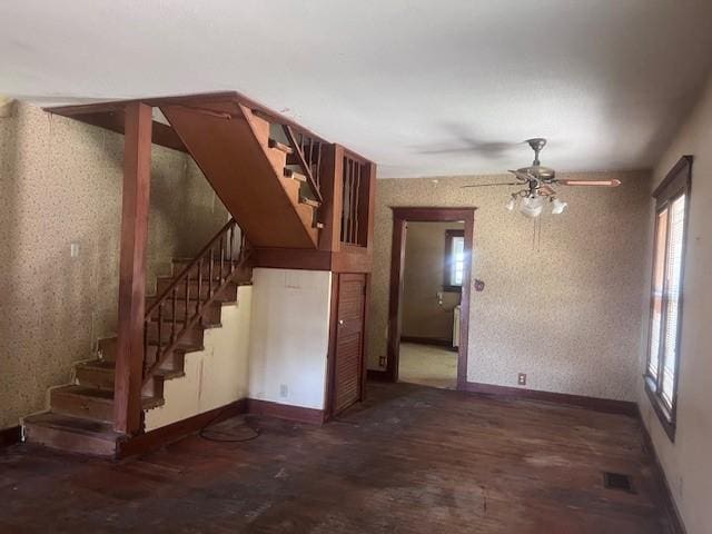 113 S 25th St, Mattoon, IL 61938 - stairs featuring ceiling fan and wallpapered walls