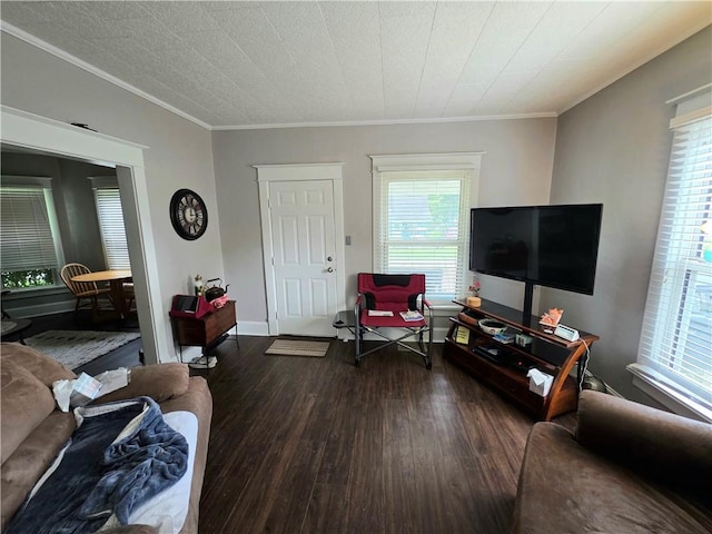 403 11th St, Georgetown, IL 61846 - living area with wood finished floors, ornamental molding, and baseboards