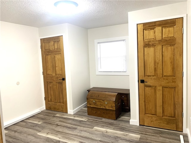 interior space featuring hardwood / wood-style floors and a textured ceiling