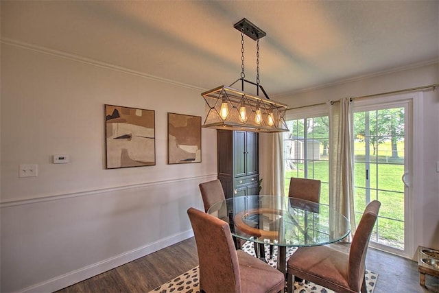 5354 N Macarthur Rd, Forsyth, IL 62535 - dining area featuring ornamental molding and dark wood finished floors