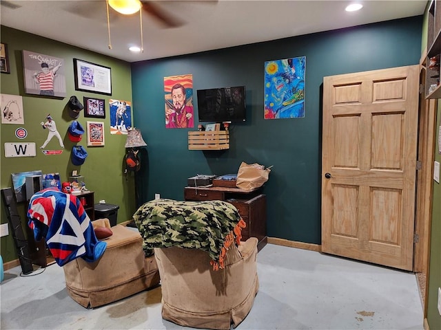 1422 Ohio Ave, Windsor, IL 61957 - interior space with a ceiling fan, concrete floors, and recessed lighting
