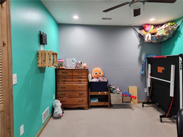 1422 Ohio Ave, Windsor, IL 61957 - recreation room with a ceiling fan, recessed lighting, and finished concrete floors