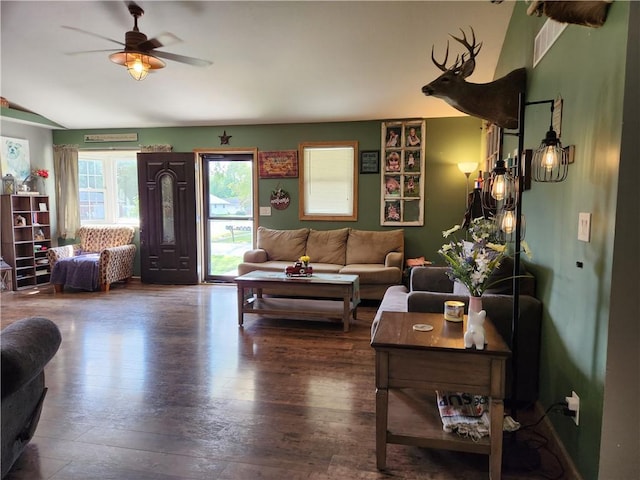 1422 Ohio Ave, Windsor, IL 61957 - living room featuring wood-type flooring, ceiling fan, and lofted ceiling