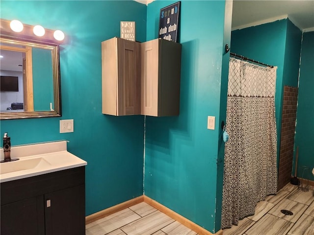 1422 Ohio Ave, Windsor, IL 61957 - full bath with vanity, wood tiled floors, and curtained shower