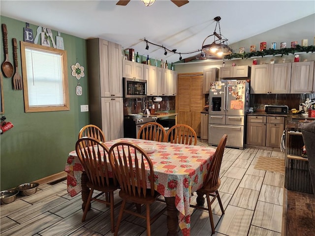 1422 Ohio Ave, Windsor, IL 61957 - dining area with ceiling fan and lofted ceiling