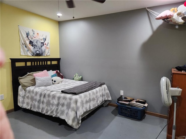 1422 Ohio Ave, Windsor, IL 61957 - bedroom with concrete floors and ceiling fan