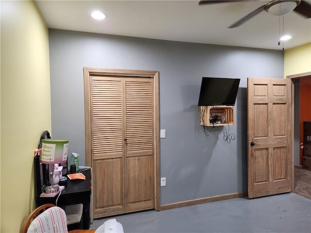 1422 Ohio Ave, Windsor, IL 61957 - bedroom with concrete flooring, recessed lighting, and ceiling fan
