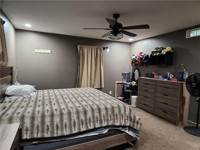 1422 Ohio Ave, Windsor, IL 61957 - bedroom with light colored carpet, a ceiling fan, and recessed lighting