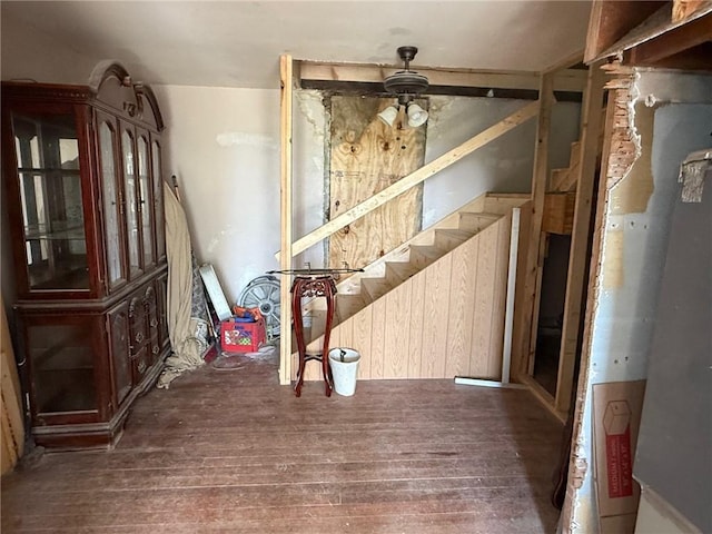 5296 E County Road 1100n, Mattoon, IL 61938 - interior space featuring hardwood / wood-style floors, a ceiling fan, and stairway