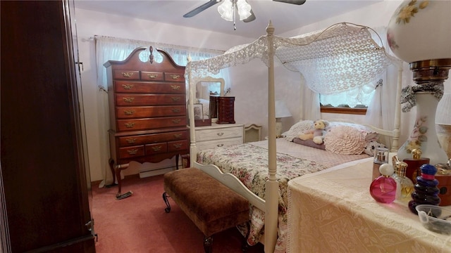 bedroom with ceiling fan and carpet flooring