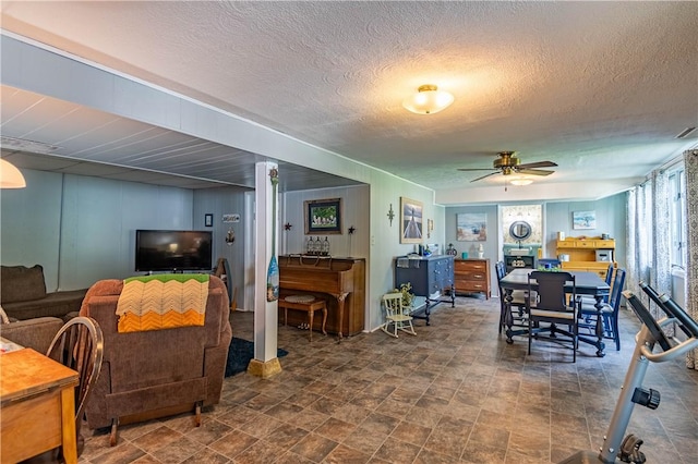 37 Ohio Dr, Decatur, IL 62526 - living area with a ceiling fan and a textured ceiling