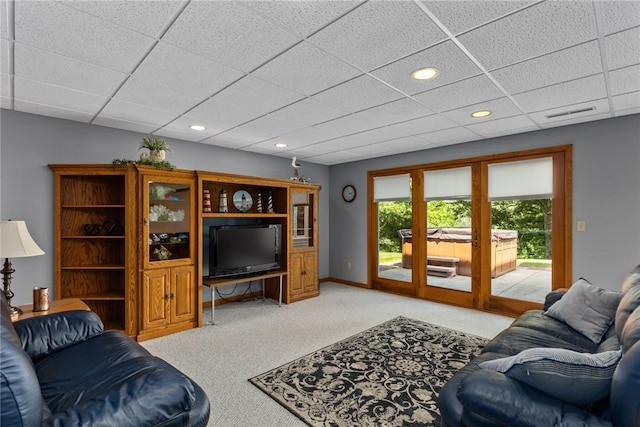 8434 Meadowview Rd, Effingham, IL 62401 - living room featuring light colored carpet, a paneled ceiling, and recessed lighting