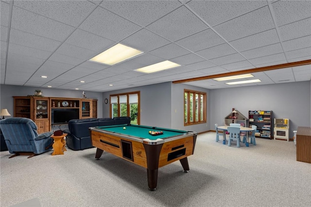 8434 Meadowview Rd, Effingham, IL 62401 - game room featuring carpet flooring, billiards, a drop ceiling, and recessed lighting