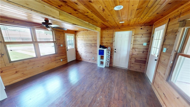 204 Bryan St, Catlin, IL 61817 - spare room with wood walls, wooden ceiling, wood finished floors, and ceiling fan