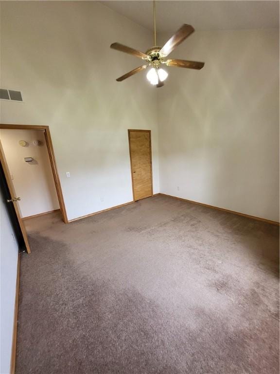 107 Edgewood Ave, Effingham, IL 62401 - unfurnished room with high vaulted ceiling, ceiling fan, and carpet floors