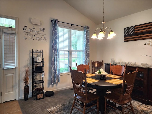 8 Courtyard Blvd, Sullivan, IL 61951 - dining space featuring a chandelier, lofted ceiling, and baseboards