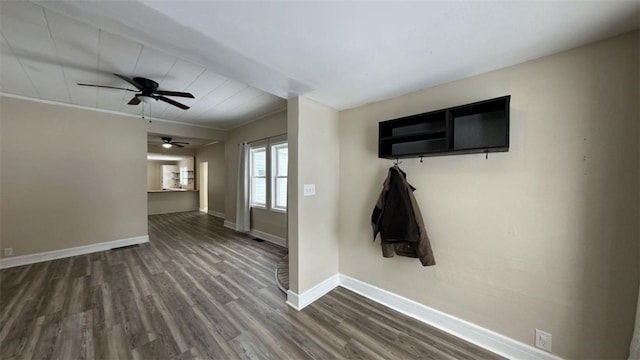 entryway featuring hardwood / wood-style floors and ceiling fan