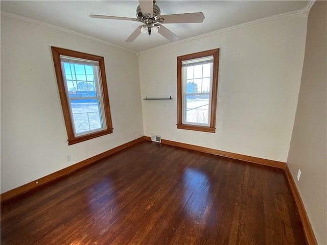 empty room featuring a healthy amount of sunlight and crown molding