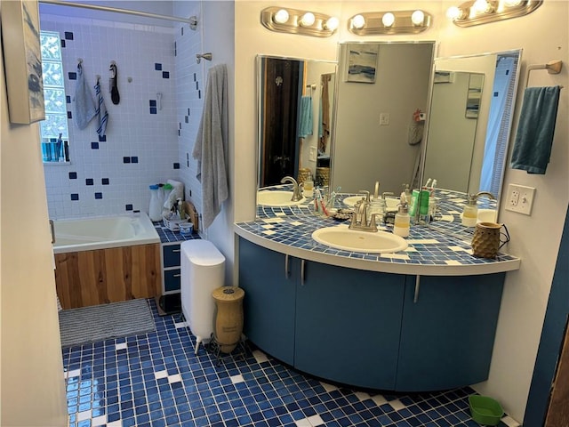 1007 10th St, Charleston, IL 61920 - full bathroom featuring vanity, tile patterned floors, and  shower combination