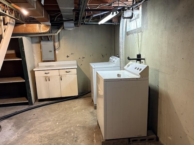 1216 Lawn Dr, Mattoon, IL 61938 - laundry room with separate washer and dryer, electric panel, and cabinet space